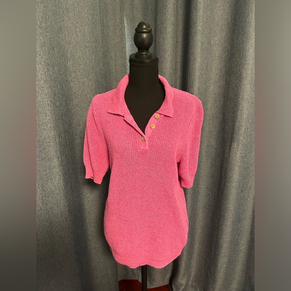Appleseed’s Elbow Sleeve Women’s Pink Polo Sweater Large